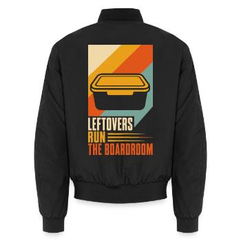 Bürohumor – Leftovers Run the Boardroom - Unisex Bomberjacke - Schwarz - Hinten - AI Model Male 185 light (185cm)