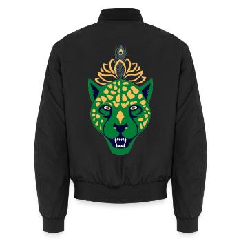 Grüner Leopard mit Feder - Unisex Bomberjacke - Schwarz - Hinten - AI Model Male 185 light (185cm)