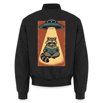 Lesender Waschbär im UFO Strahl - Unisex Bomberjacke - Schwarz - Hinten - AI Model Male 185 light (185cm)