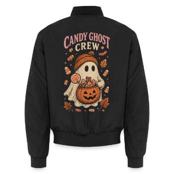 Candy Ghost Crew – Cute Halloween Ghost - Unisex Bomberjacke - Schwarz - Hinten - AI Model Male 185 light (185cm)