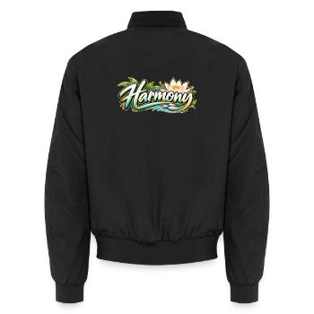 Harmony: Lotusfluss Zen-Muster - Unisex Bomberjacke - Schwarz - Hinten - AI Model Male 185 light (185cm)