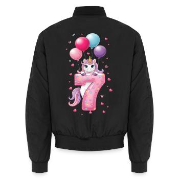 7 Jahre Mädchen Süßes Einhorn 7. Geburtstag - Unisex Bomberjacke - Schwarz - Hinten - AI Model Male 185 light (185cm)