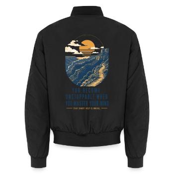 Motivational Quote – Motivation & Mindset - Unisex Bomberjacke - Schwarz - Hinten - AI Model Male 185 light (185cm)