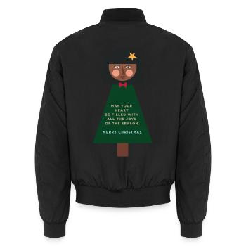 Weihnachtsgruß-Puppe im Grün - Unisex Bomberjacke - Schwarz - Hinten - AI Model Male 185 light (185cm)