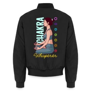 Chakra Flüsterer - Energie in Harmonie - Unisex Bomberjacke - Schwarz - Hinten - AI Model Male 185 light (185cm)