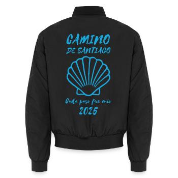 Camino de Santiago Jakobsweg 2025 - Unisex Bomberjacke - Schwarz - Hinten - AI Model Male 185 light (185cm)