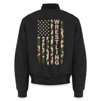 Wrestling USA Flagge Camo Patriot Design - Unisex Bomberjacke - Schwarz - Hinten - AI Model Male 185 light (185cm)
