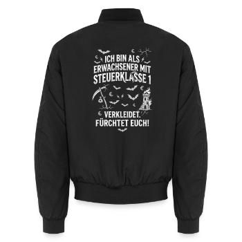 Steuerklasse 1 Fürchtet Euch Halloweenkostüm - Unisex Bomberjacke - Schwarz - Hinten - AI Model Male 185 light (185cm)