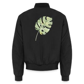 Monstera Blatt Aquarell Grün - Unisex Bomberjacke - Schwarz - Hinten - AI Model Male 185 light (185cm)