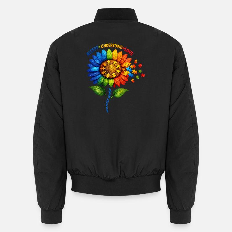 Autism Awareness Sunflower - Unisex Bomber Jacket - black