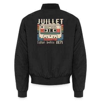 Cassette Rétro 1971 Cadeau Anniversaire Juillet 19 - Bomber unisexe - noir - Dos - AI Model Male 185 light (185cm)