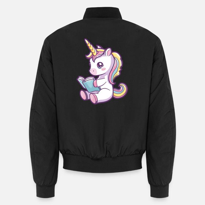 Niedliches Einhorn Cartoon liest ein Buch Unisex Bomberjacke