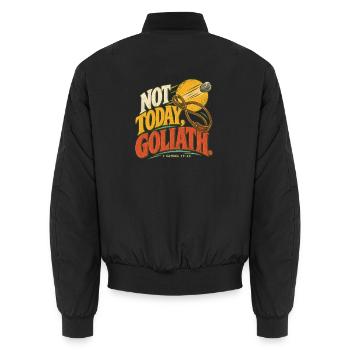 Nicht heute, Goliath – Christlicher Glaube Retro-Design - Unisex Bomberjacke - Schwarz - Hinten - AI Model Male 185 light (185cm)