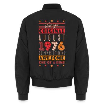 Vintage 1976: 50 years - Unisex Bomber Jacket - black - Back - AI Model Male 185 light (185cm)