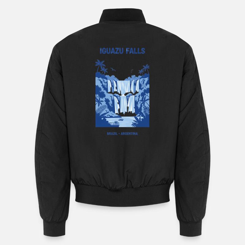 Iguazu Falls Blue Waterfall Design - Unisex Bomber Jacket - black
