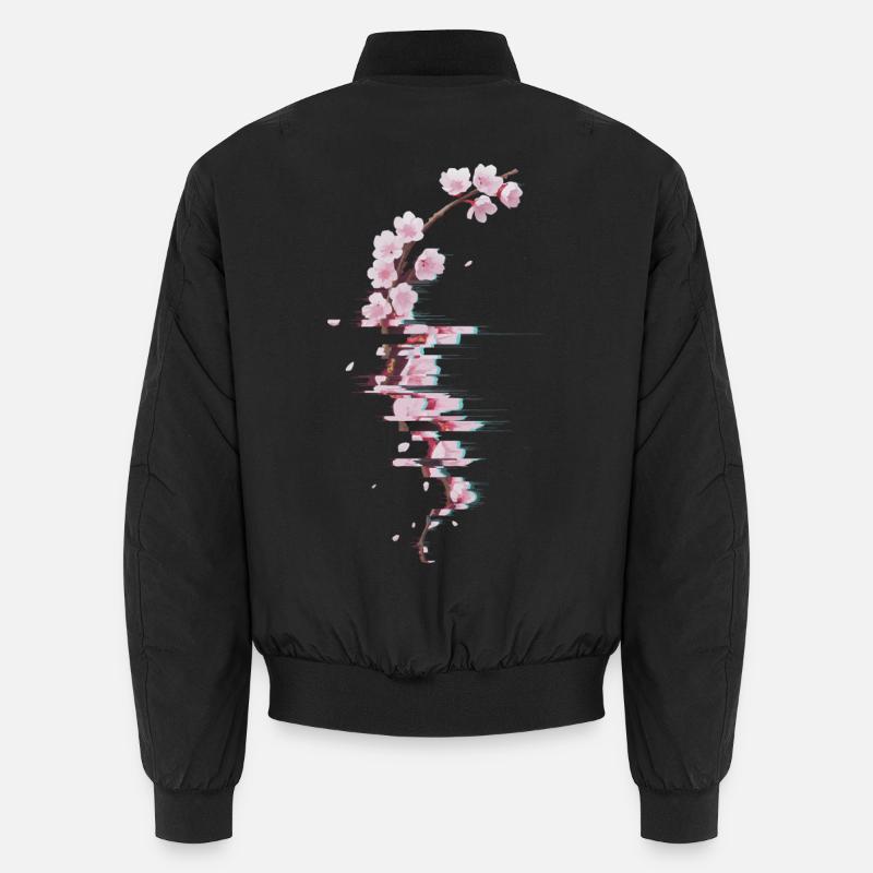 Glitch Kirschblüte moderner Blütenzweig Unisex Bomberjacke