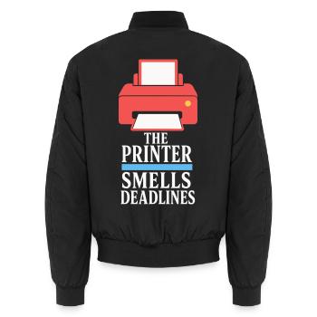 Drucker riecht nach Deadlines - Unisex Bomberjacke - Schwarz - Hinten - AI Model Male 185 light (185cm)