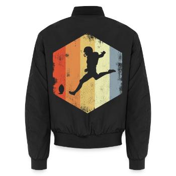 Vintage Football Player Sketch - Unisex Bomber Jacket - black - Back - AI Model Male 185 light (185cm)