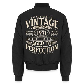 1971_Jahrgang_Vintage_Geburtstag_Geschenk - Unisex Bomber Jacket - black - Back - AI Model Male 185 light (185cm)