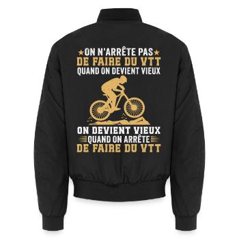 On devient vieux quand on arrête le VTT  - Bomber unisexe - noir - Dos - AI Model Male 185 light (185cm)
