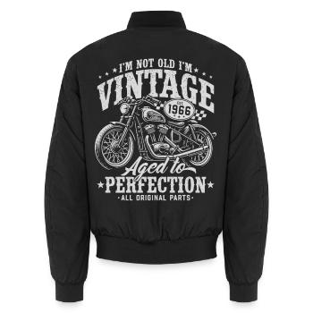 Cadeau d’anniversaire de moto vintage vintage 1966 - Bomber unisexe - noir - Dos - AI Model Male 185 light (185cm)