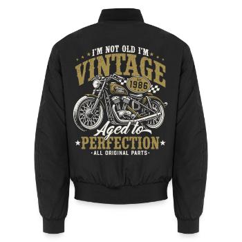 Cadeau d’anniversaire de moto vintage vintage 1986 - Bomber unisexe - noir - Dos - AI Model Male 185 light (185cm)