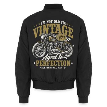 1977 Jahrgang Vintage Motorrad Geburtstag Geschenk - Unisex Bomberjacke - Schwarz - Hinten - AI Model Male 185 light (185cm)