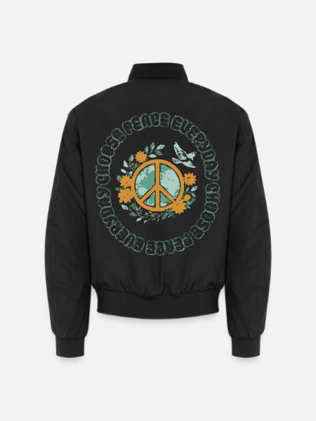 Retro Peace Earth Floral Hippie Welt - Unisex Bomberjacke - Schwarz