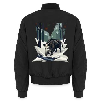 Wildschwein im Low-Poly-Winterwald - Unisex Bomberjacke - Schwarz - Hinten - AI Model Male 185 light (185cm)