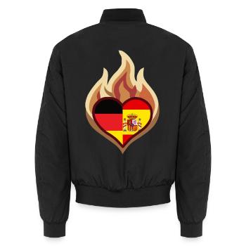 Germany Spain Flag Heart on Fire - Unisex Bomberjacke - Schwarz - Hinten - AI Model Male 185 light (185cm)