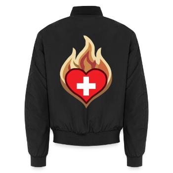 Switzerland Flag Heart on Fire - Unisex Bomberjacke - Schwarz - Hinten - AI Model Male 185 light (185cm)