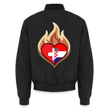 Flammenherz mit Flaggenfusion - Unisex Bomberjacke - Schwarz - Hinten - AI Model Male 185 light (185cm)