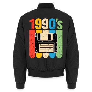 1990er Retro Computer Nostalgie mit Diskette - Unisex Bomberjacke - Schwarz - Hinten - AI Model Male 185 light (185cm)