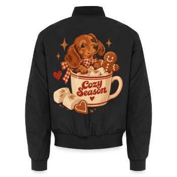 Cozy Season Dachshund - Unisex Bomberjacke - Schwarz - Hinten - AI Model Male 185 light (185cm)