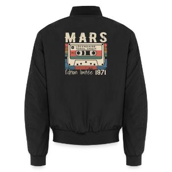 Anniversaire 1971 Mars 1971 né en Mars 1971 - Bomber unisexe - noir - Dos - AI Model Male 185 light (185cm)