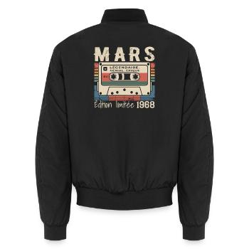 Geburtstag 1968 März 1968 geboren im März 1968 - Unisex Bomberjacke - Schwarz - Hinten - AI Model Male 185 light (185cm)