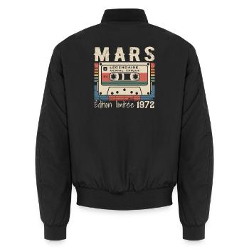Anniversaire 1972 Mars 1972 né en Mars 1972 - Bomber unisexe - noir - Dos - AI Model Male 185 light (185cm)