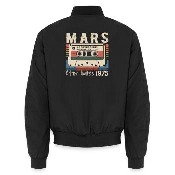Geburtstag 1975 März 1975 geboren im März 1975 - Unisex Bomberjacke - Schwarz - Hinten - AI Model Male 185 light (185cm)