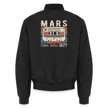 Anniversaire 1977 Mars 1977 né en Mars 1977 - Bomber unisexe - noir - Dos - AI Model Male 185 light (185cm)