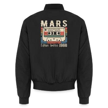 Anniversaire 1986 Mars 1986 né en Mars 1986 - Bomber unisexe - noir - Dos - AI Model Male 185 light (185cm)