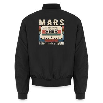 Geburtstag 1980 März 1980 geboren im März 1980 - Unisex Bomberjacke - Schwarz - Hinten - AI Model Male 185 light (185cm)