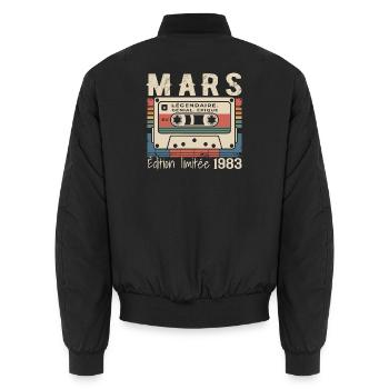 Anniversaire 1983 Mars 1983 né en Mars 1983 - Bomber unisexe - noir - Dos - AI Model Male 185 light (185cm)