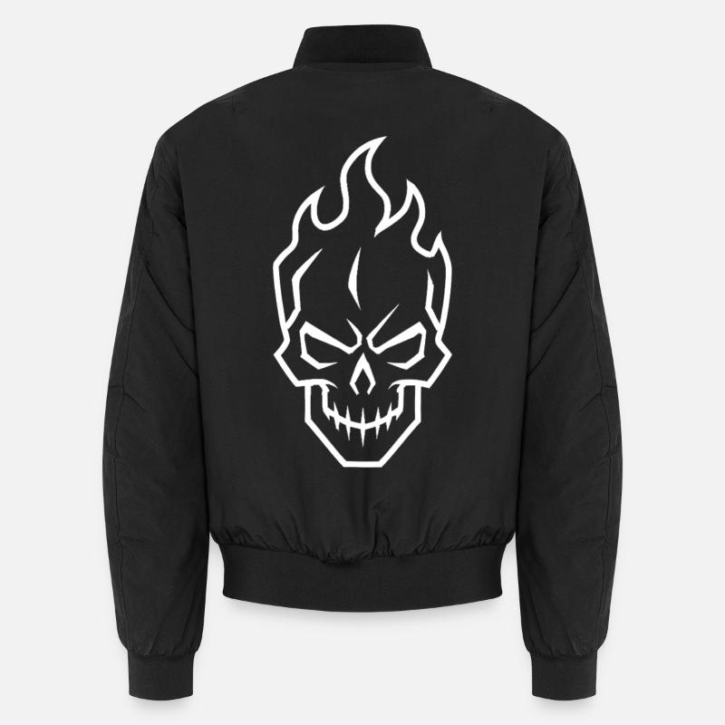 Flaming Skull Silhouette Gamer Icon - Unisex Bomber Jacket - black