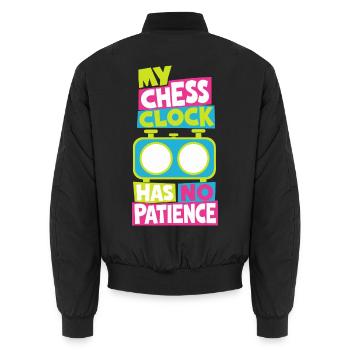 Schachuhr – My Chess Clock Has No Patience - Unisex Bomberjacke - Schwarz - Hinten - AI Model Male 185 light (185cm)