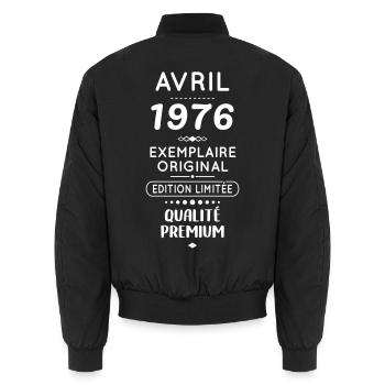 50th Anniversary - April 1976 Original - Unisex Bomber Jacket - black - Back - AI Model Male 185 light (185cm)