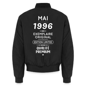 Anniversaire 30 ans - Mai 1996 Original - Bomber unisexe - noir - Dos - AI Model Male 185 light (185cm)