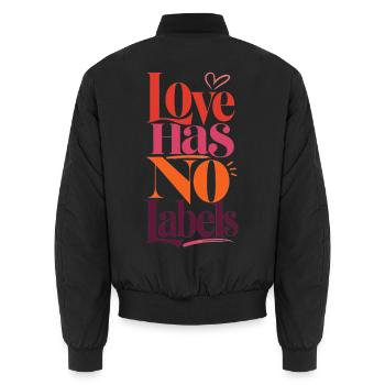 Love Has No Labels LGBTQ Statement Retro CSD Fans - Unisex Bomber Jacket - black - Back - AI Model Male 185 light (185cm)