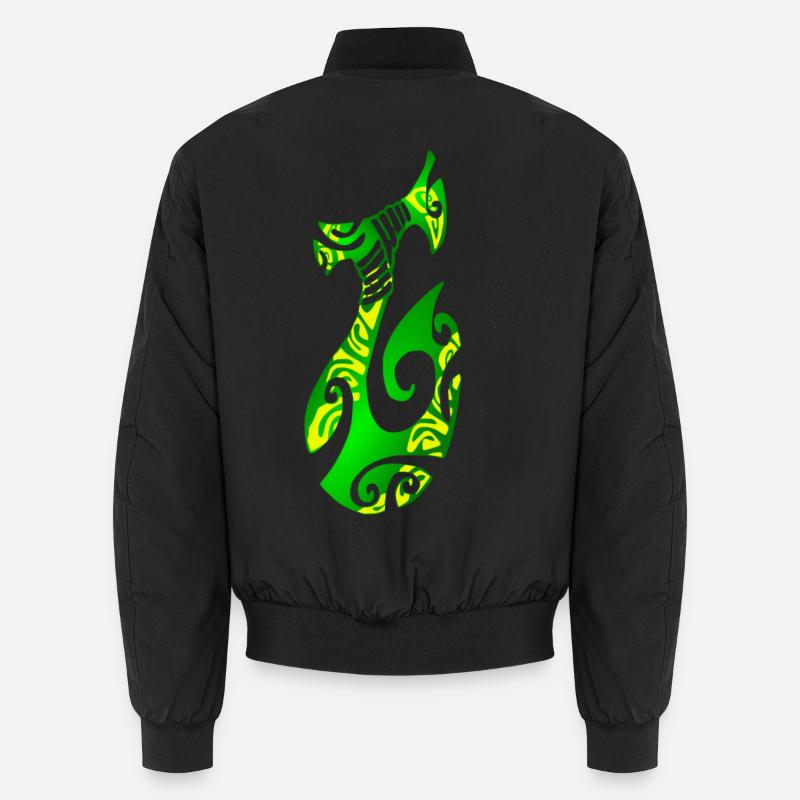 MATAU - Green (polynesian hook) - Unisex Bomber Jacket - black