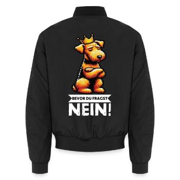 Before you ask: Airedale Terrier Airedales - Unisex Bomber Jacket - black - Back - AI Model Male 185 light (185cm)