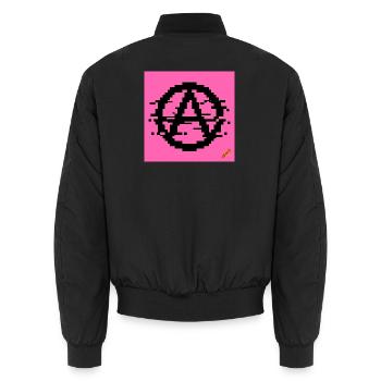 Glitch Anarchy – Pixel Punk Shirt - Unisex Bomberjacke - Schwarz - Hinten - AI Model Male 185 light (185cm)